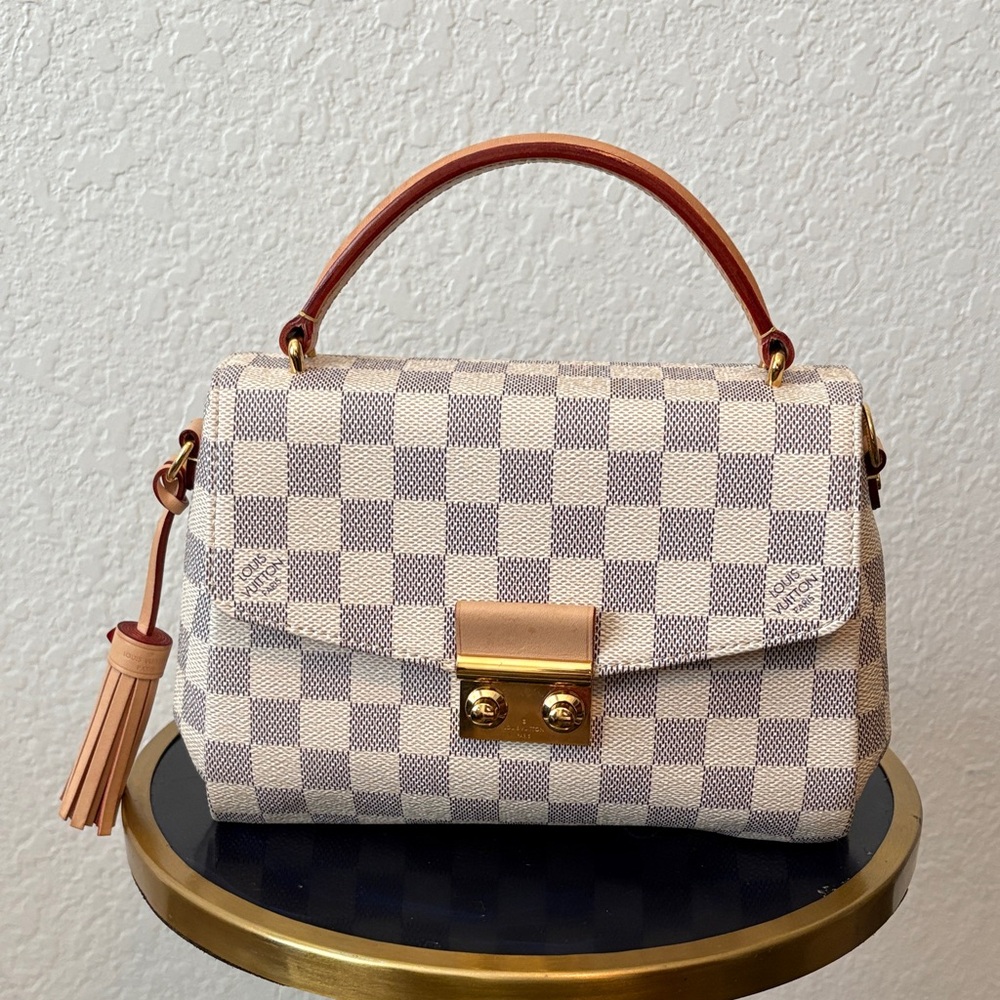 Louis Vuitton Checkered Satchel - Cream and Tan